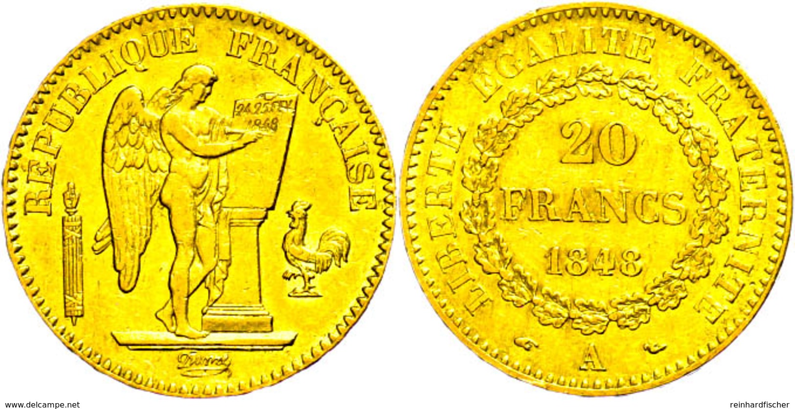 20 Francs, Gold, 1848, A, Typ Stehender Genius, Fb. 565, Kl. Rf., Ss.  Ss - Autres & Non Classés