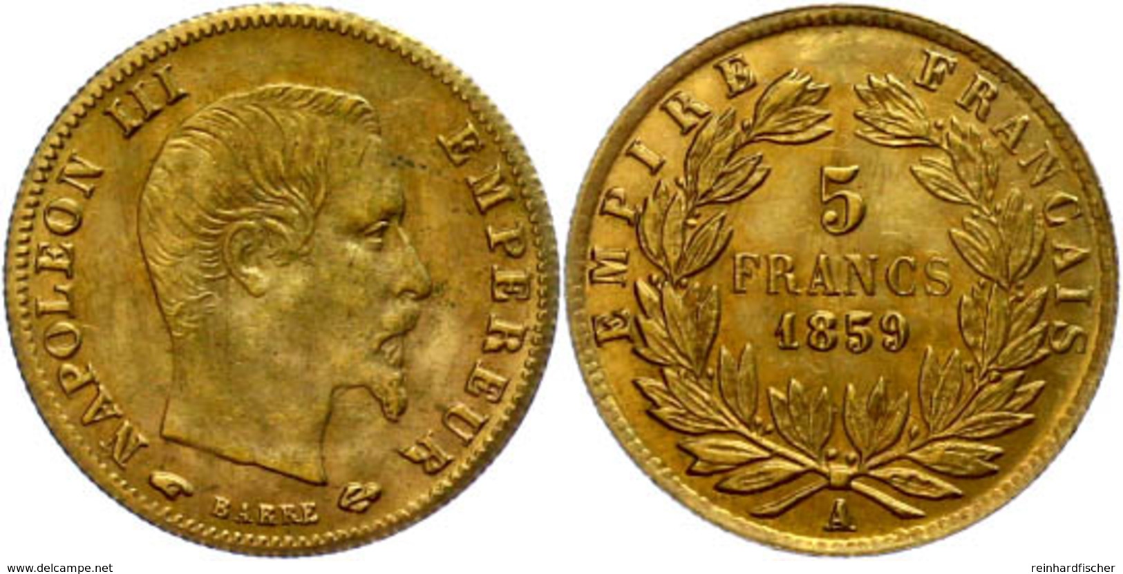 5 Francs, Gold, 1859, Napoleon III., Mzz A Paris, Fb. 578 A, Gadoury 1001, Ss.  Ss-vz - Autres & Non Classés