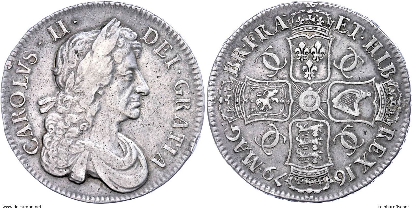 Crown, 1679, Charles II., Dav. 3776, Randfehler, Ss.  Ss - Andere & Zonder Classificatie