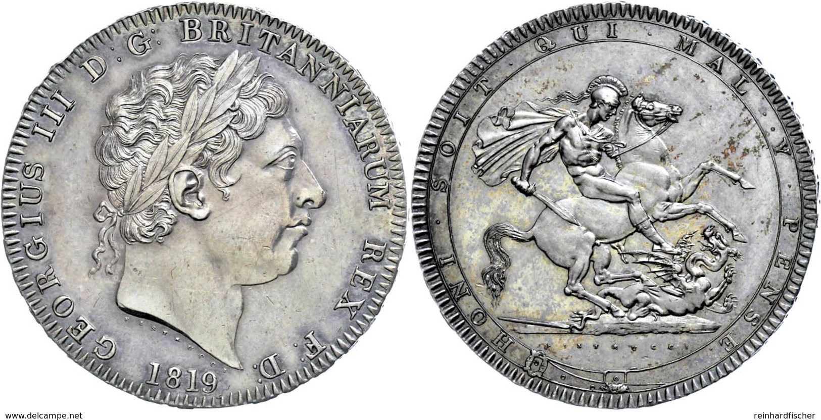 Crown, 1819, George III., LX, Seaby 3787, Schöne Dunkle Patina, Kl. Kratzer/Haarlinien, F. St. - Other & Unclassified