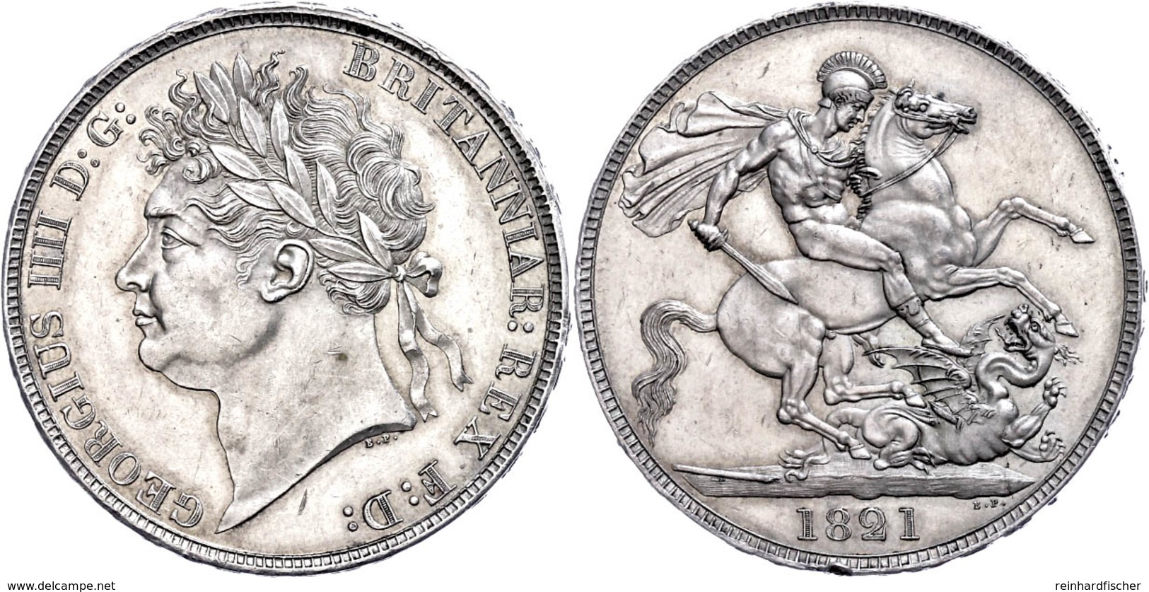 Crown, 1821, George IV., Dav. 104, Seaby 3805, Randfehler, Vz.  Vz - Sonstige & Ohne Zuordnung