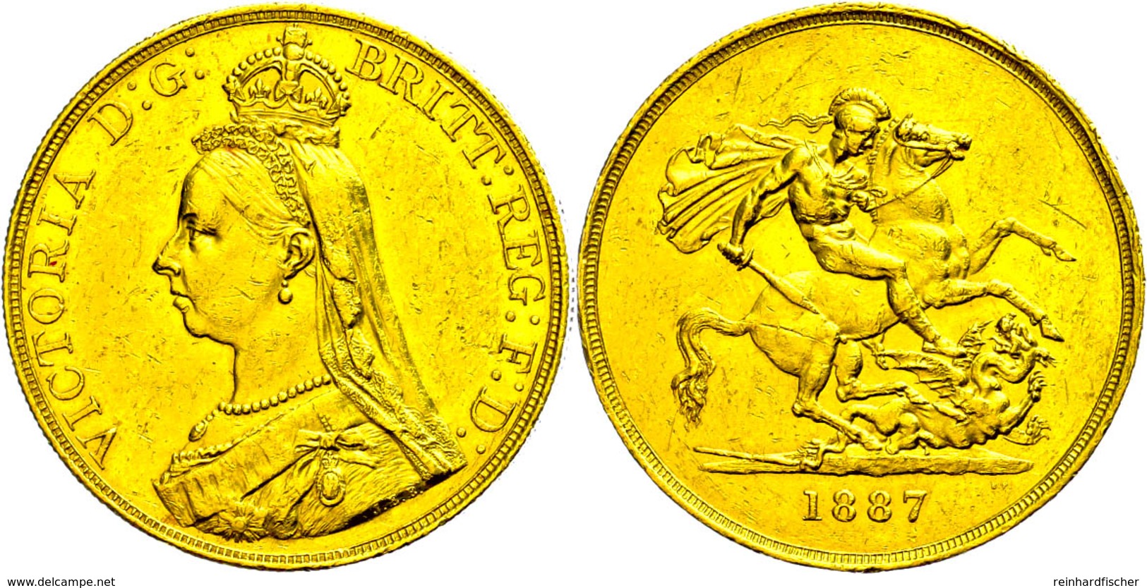 5 Pounds, Gold, 1887, Victoria, Fb. 390, Seaby 3864, Randfehler Und Kratzer, Vz.  Vz - Autres & Non Classés