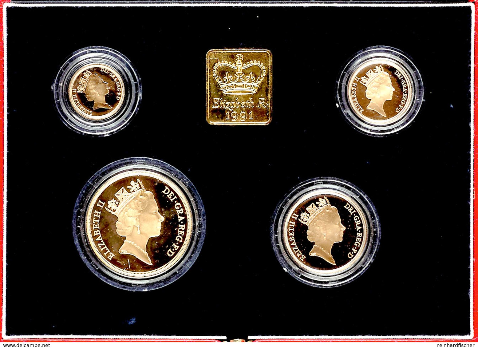 1/2 Sovereign Bis 5 Pounds, Gold, 1991, Four Coin Set, Elisabeth II., Mit Zertifikat In Ausgabeschatulle, PP. Auflage Nu - Andere & Zonder Classificatie