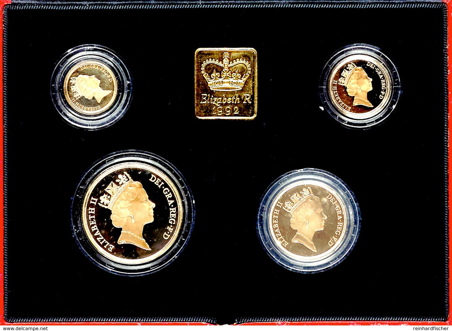 1/2 Sovereign Bis 5 Pounds, Gold, 1992, Four Coin Set, Elisabeth II., Mit Zertifikat In Ausgabeschatulle (Stockflecken), - Other & Unclassified