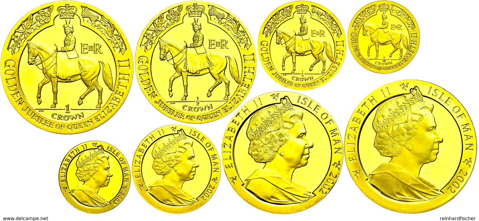 Isle Of Man, Set Zu 1/10, 1/5, 1/2 Und 1 Crown, Gold, Elisabeth II., Zum Goldenen Thron-Jubiläum, Mit Zertifikat In Ausg - Sonstige & Ohne Zuordnung