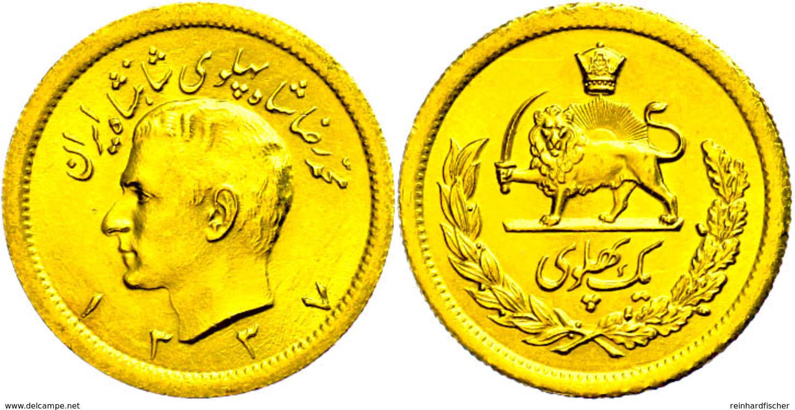 Pahlavi, Gold, 1958 (SH 1337), Mohammed Reza Pahlavi, Fb. 101, Kl. Rf., Kratzer, Vz.  Vz - Iran
