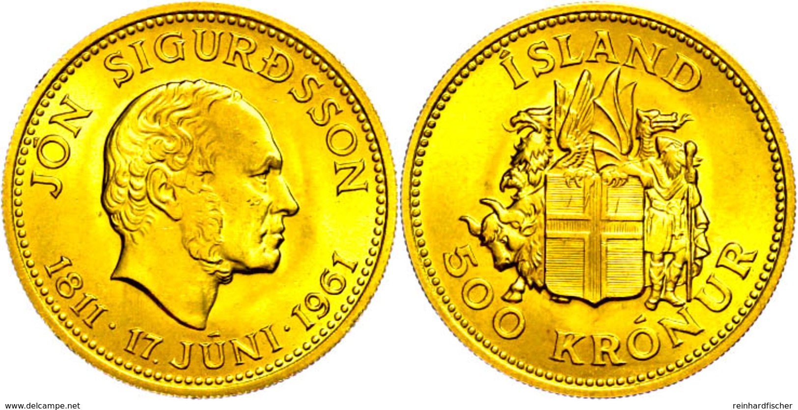 500 Kronen, Gold, 1961, Jon Sigurdsson, Fb. 1, F. St. - Island