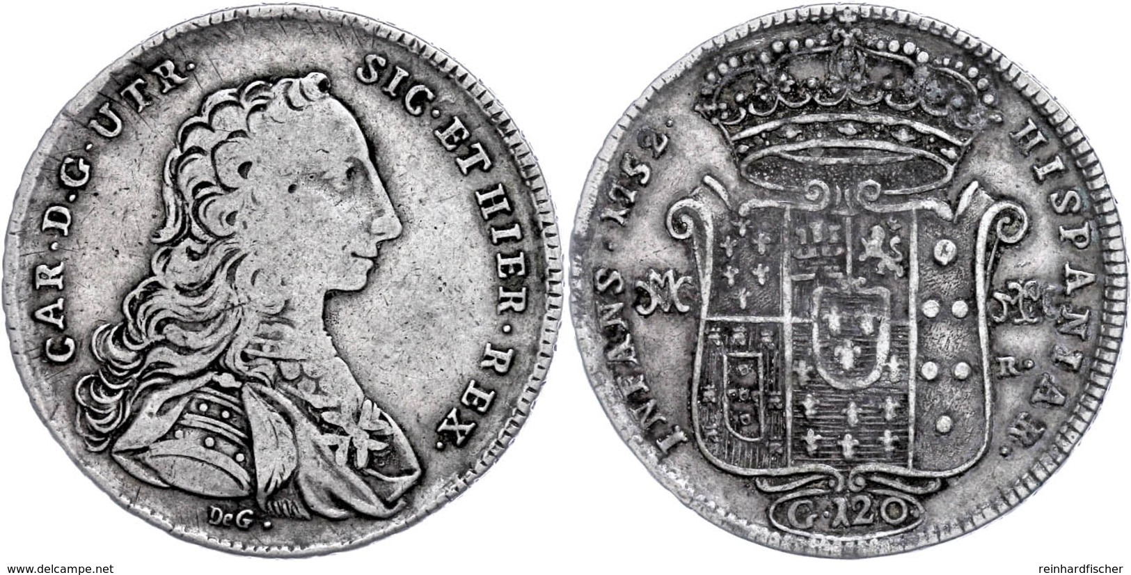 Neapel, Piastra (120 Grana), 1752, Karl III. Von Bourbon, Dav. 1400, Ss.  Ss - Other & Unclassified