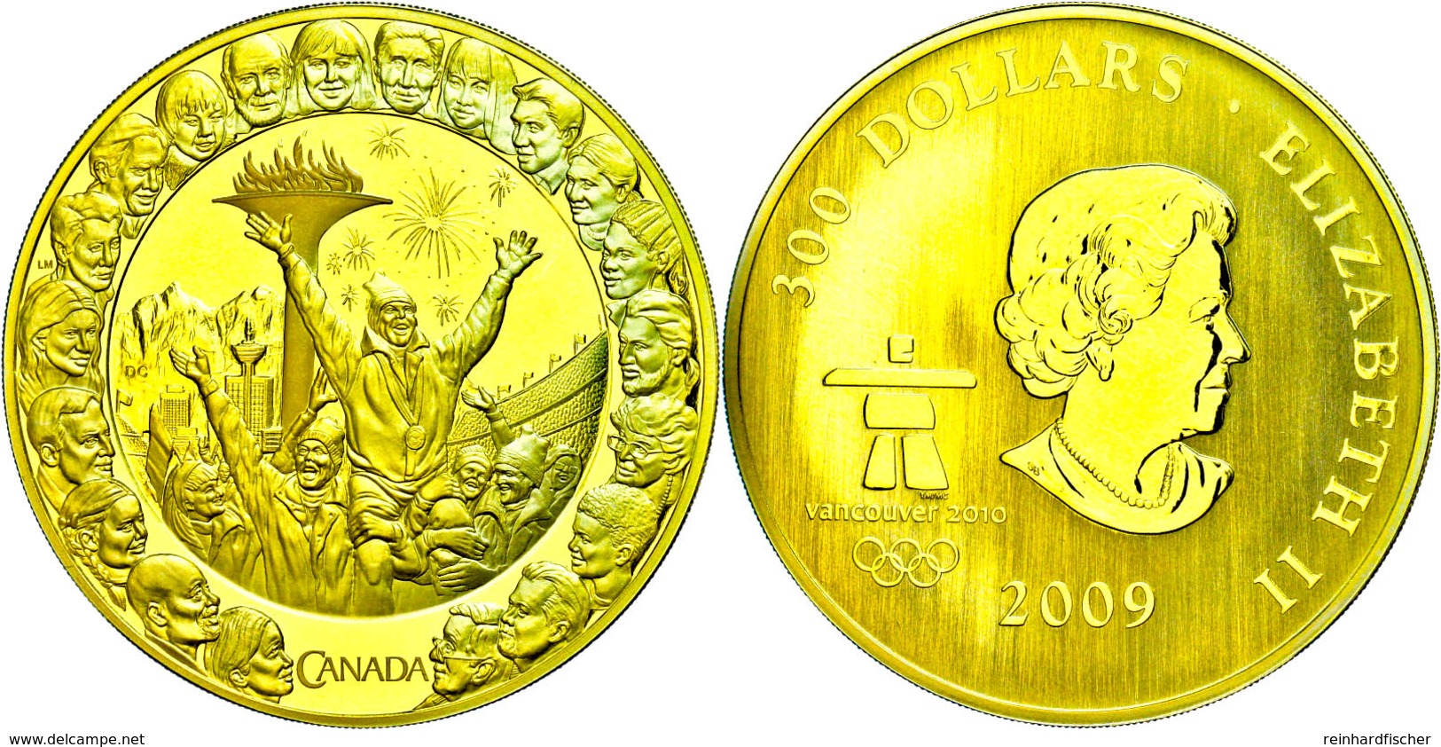 300 Dollars, Gold, 2009, XXI. Olympische Winterspiele 2010 In Vancouver- Freundschaft, 60g, Ca. 34,98g Fein. Auflage Nur - Canada