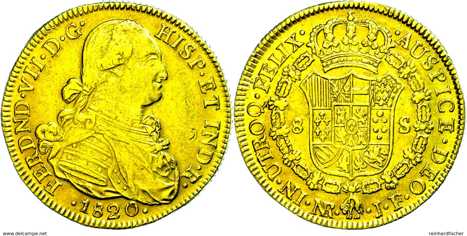 8 Escudos, Gold, 1820, Ferdinand VII., JF, Santa Fe De Nuevo Reino, Fb. 60, Ss.  Ss - Colombie