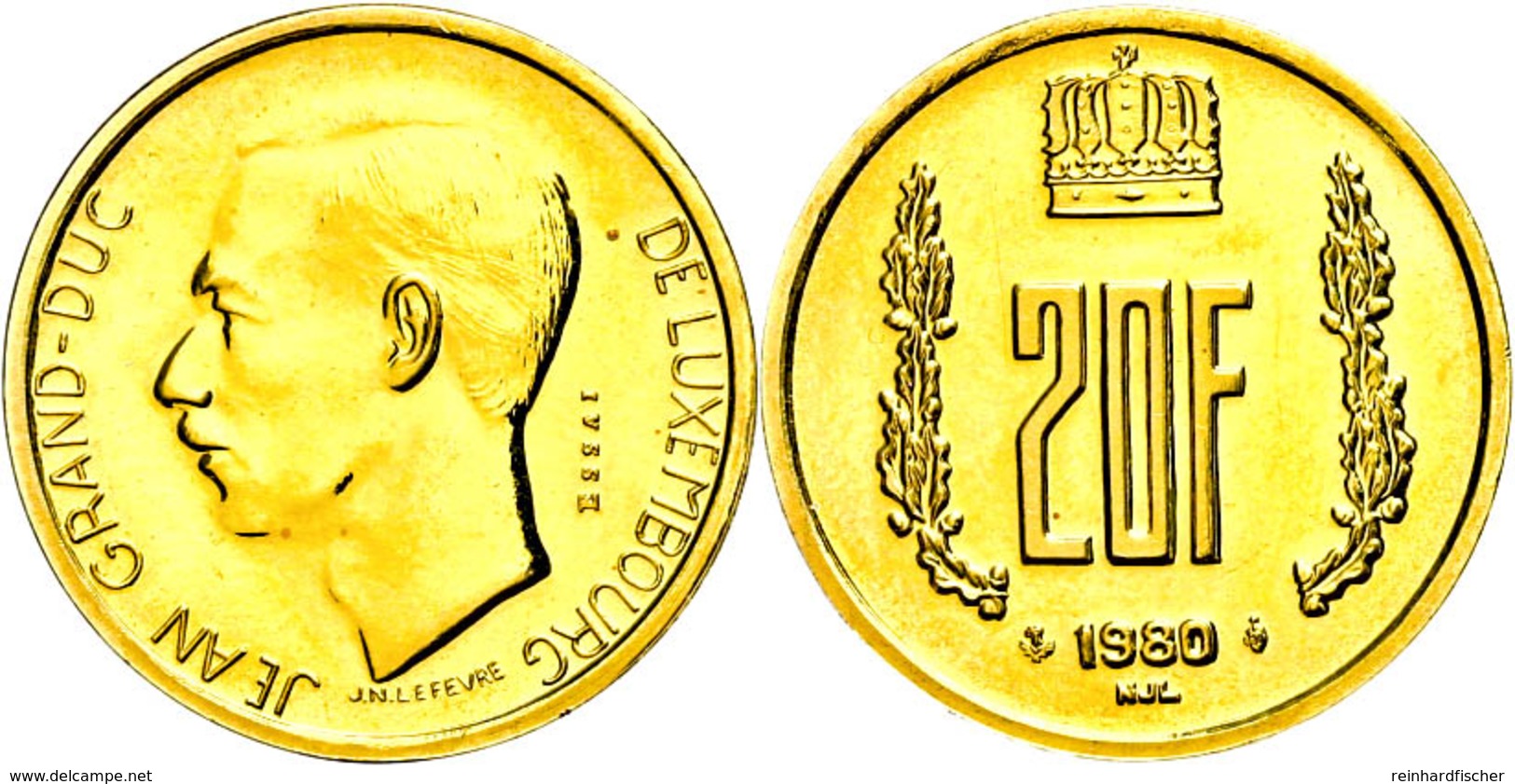 20 Francs, Gold, 1980, Probe, Jean, Probst L400-1, Wz. Kr., F. St. Auflage Nur 500 Stück. - Luxemburg