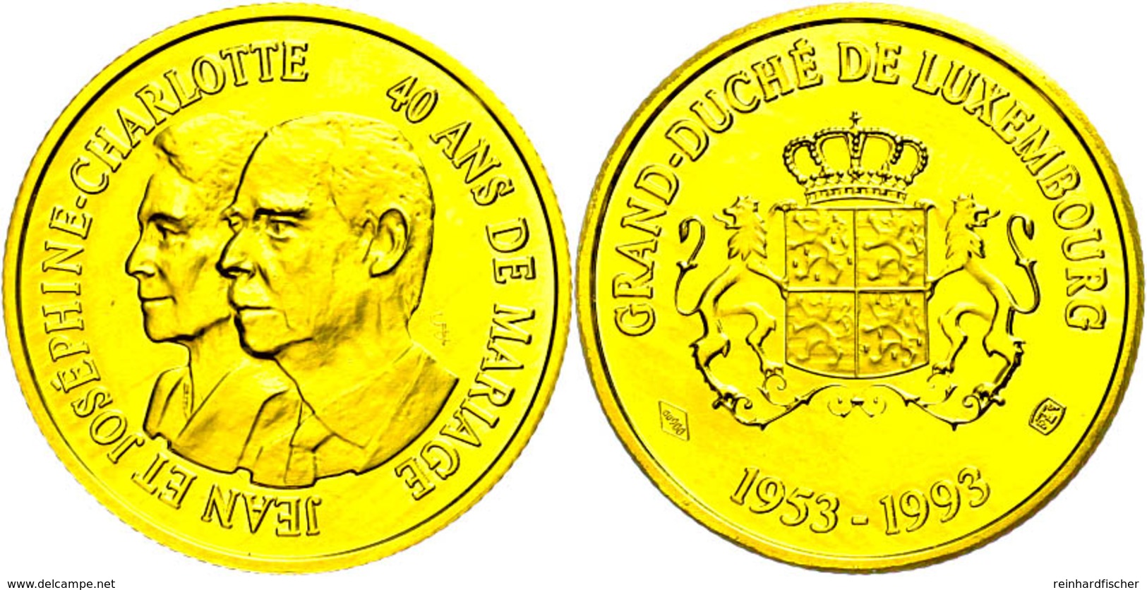 40 Francs, Gold, 1993, Jean Und Josephine-Charlotte, 40jähriges Hochzeitjubiläum, Auflage Nur 700 Stück, In Ausgabeschat - Luxemburg