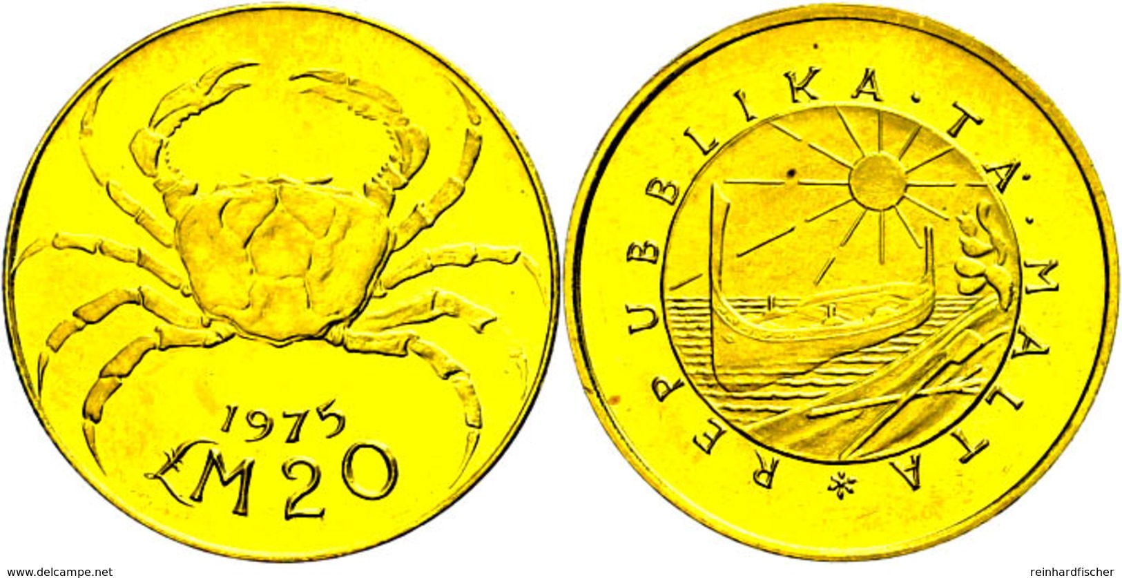 20 Pfund, Gold, 1975, Krabbe, Fb. 59, Fingerabdrücke, St.  St - Malte