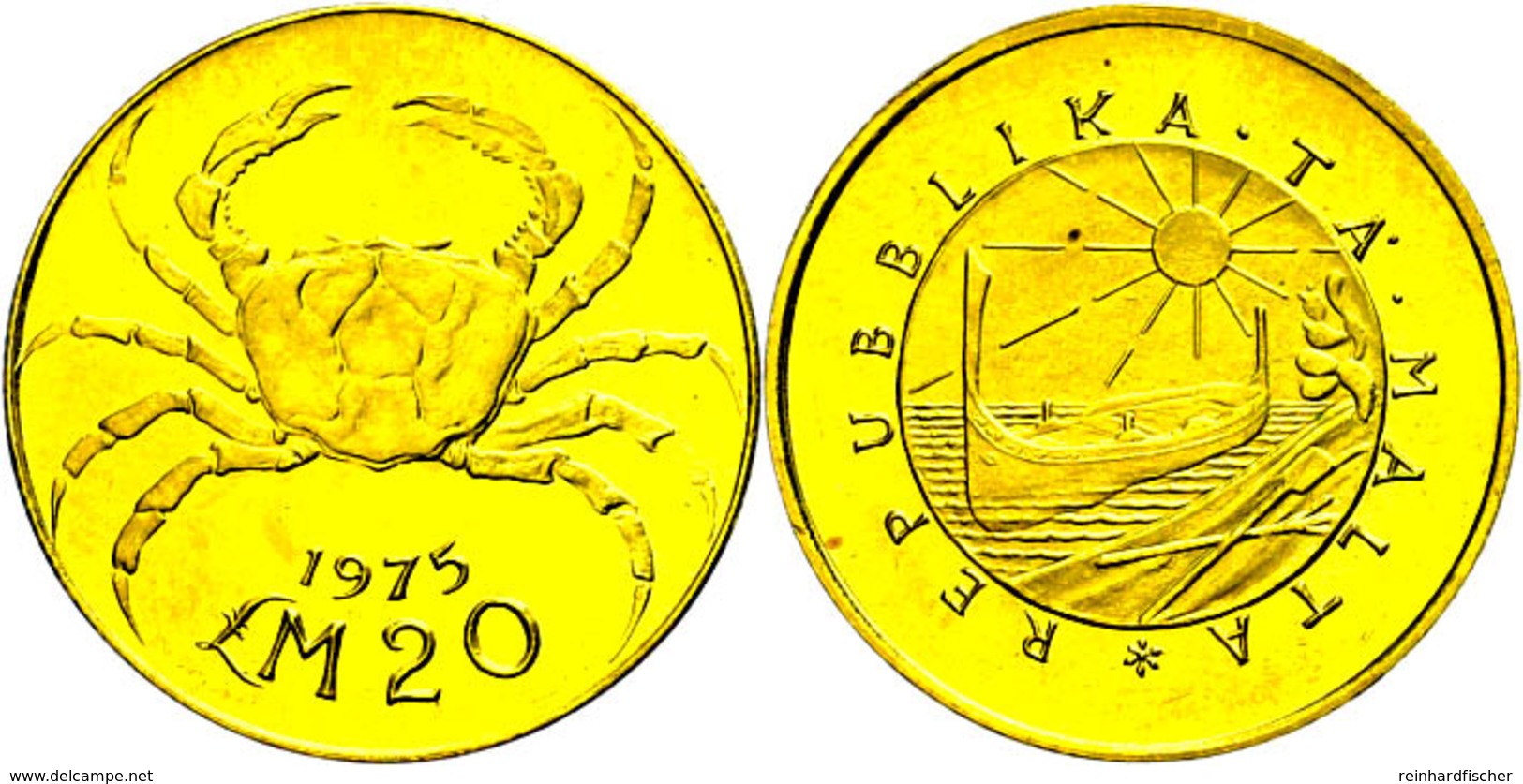 20 Pfund, Gold, 1975, Krabbe, Fb. 59, Fingerabdrücke, St.  St - Malta