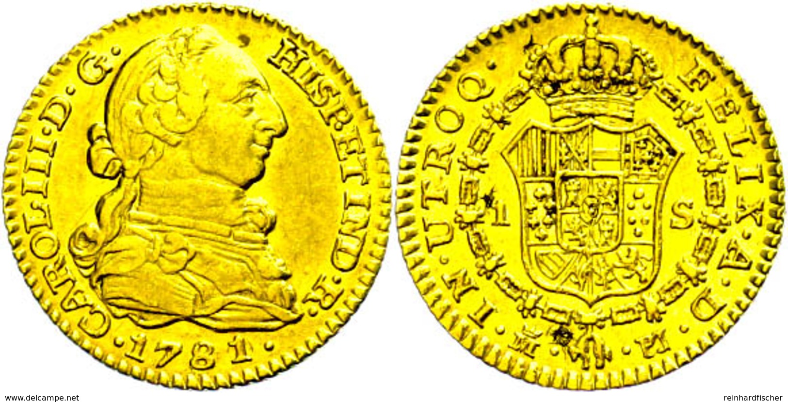 1 Escudo, Gold, 1781, Karl III., Fb. 36, Ss-vz.  Ss-vz - Mexique