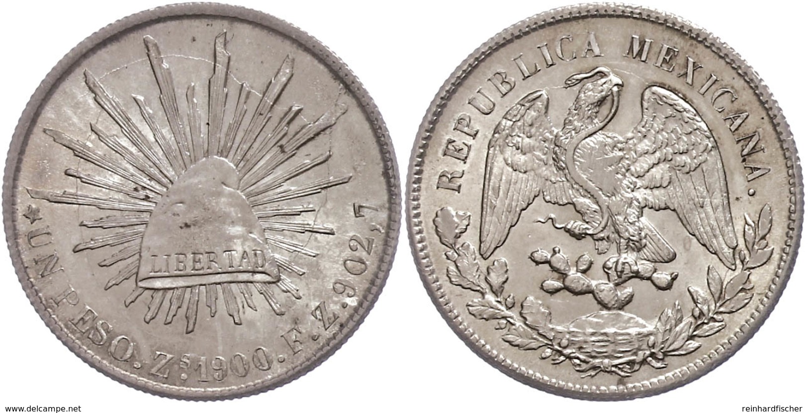Peso, 1900, Zacatecas, ZsFZ, KM 409.3, Abrieb Auf Avers, Stempelfehler, Vz-st.  Vz-st - Mexico