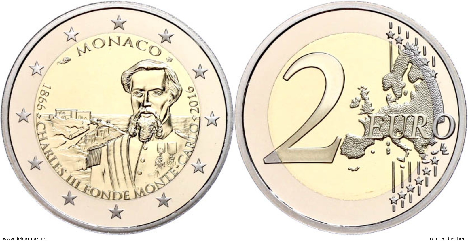 2 Euro, 2016, 150. Jahrestag Der Gründung Monte Carlos Durch Charles III., In Kapsel, In Originalschatulle Mit Zertifika - Autres & Non Classés