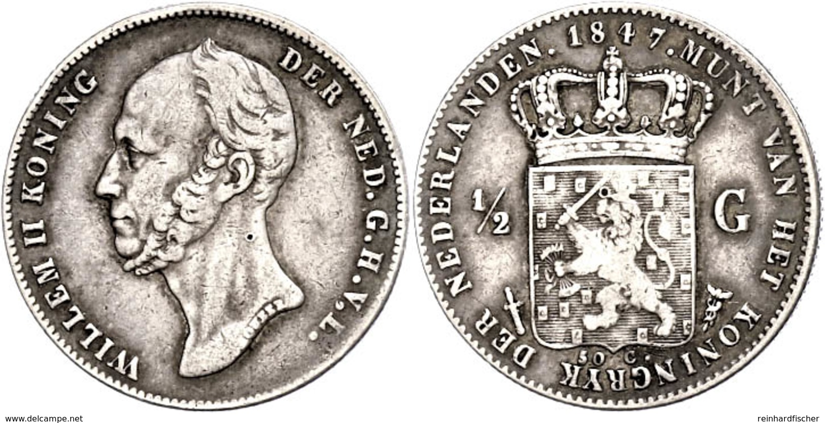 1/2 Gulden, 1847, Wilhelm II., Schulman 530, Ss.  Ss - Sonstige & Ohne Zuordnung