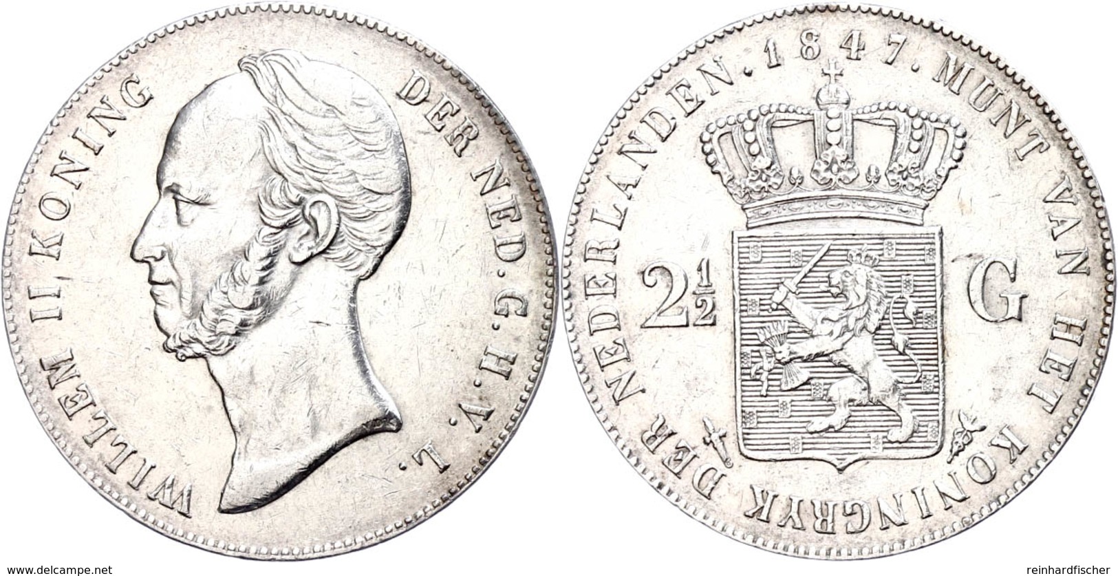 2 1/2 Gulden,1847, Wilhelm II., Utrecht, Schulman 514, Kl. Rf., Ss  Ss - Sonstige & Ohne Zuordnung