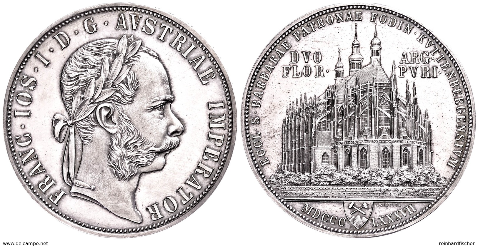 Doppelgulden, 1887, Franz Josef I., Wien, Auf Die Wiederaufnahme Des Bergbaus In Kuttenberg, Auflage Nur 400 Stück! J. 3 - Oesterreich