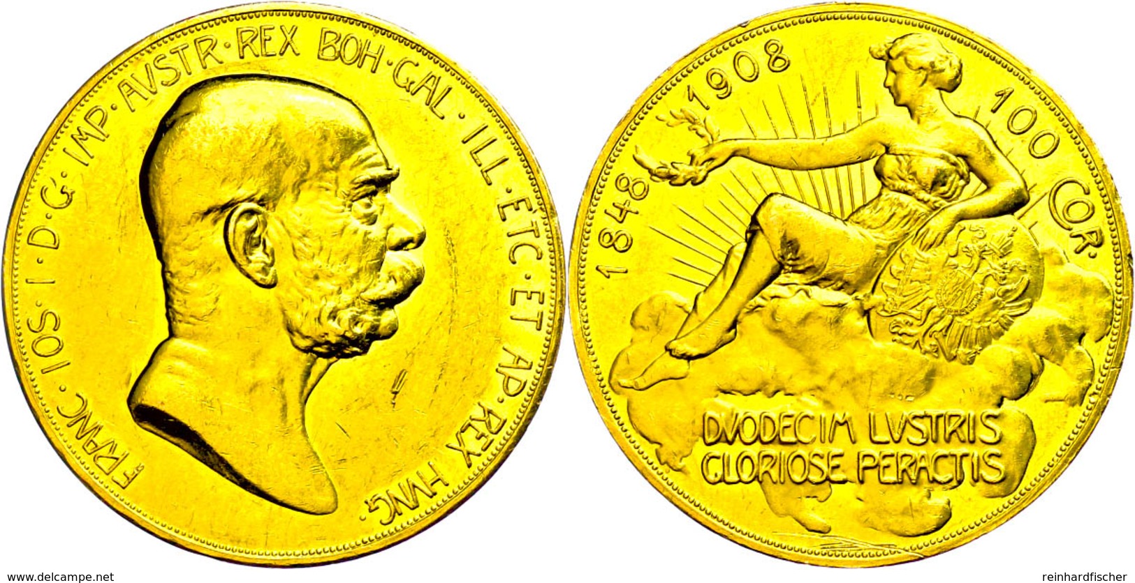 100 Kronen, Gold, 1908, Franz Josef I., 60jähriges Regierungsjubiläum, Fb. 514, Kleine Kratzer Und Randfehler, 2 Tiefe K - Autriche
