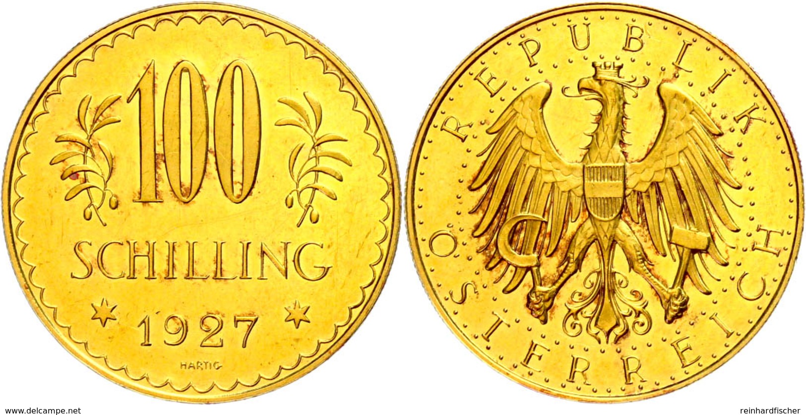 100 Schilling, Gold, 1927, Fb. 520, Kratzer, Vz.  Vz - Oesterreich