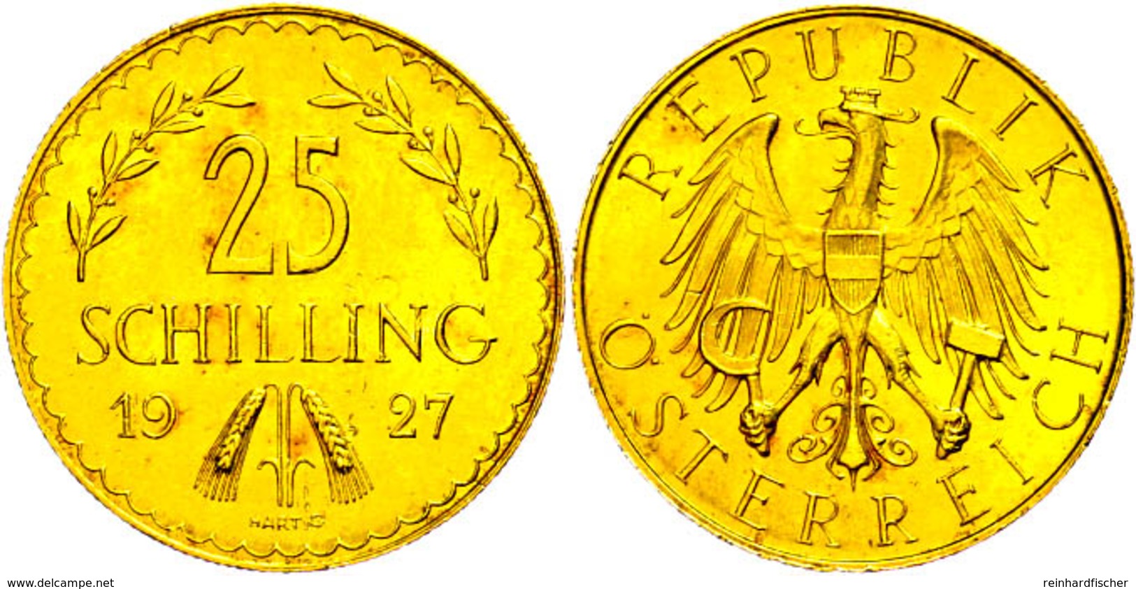 25 Schilling, Gold, 1927, Fb. 521, Kl. Kr., Vz-st.  Vz-st - Oesterreich