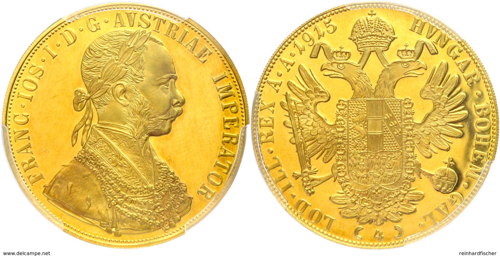 4 Dukaten, 1915, Franz Joseph I., Nachprägung, In Slab Der PCGS Mit Der Bewertung Cleaned-UNC Detail. - Oesterreich