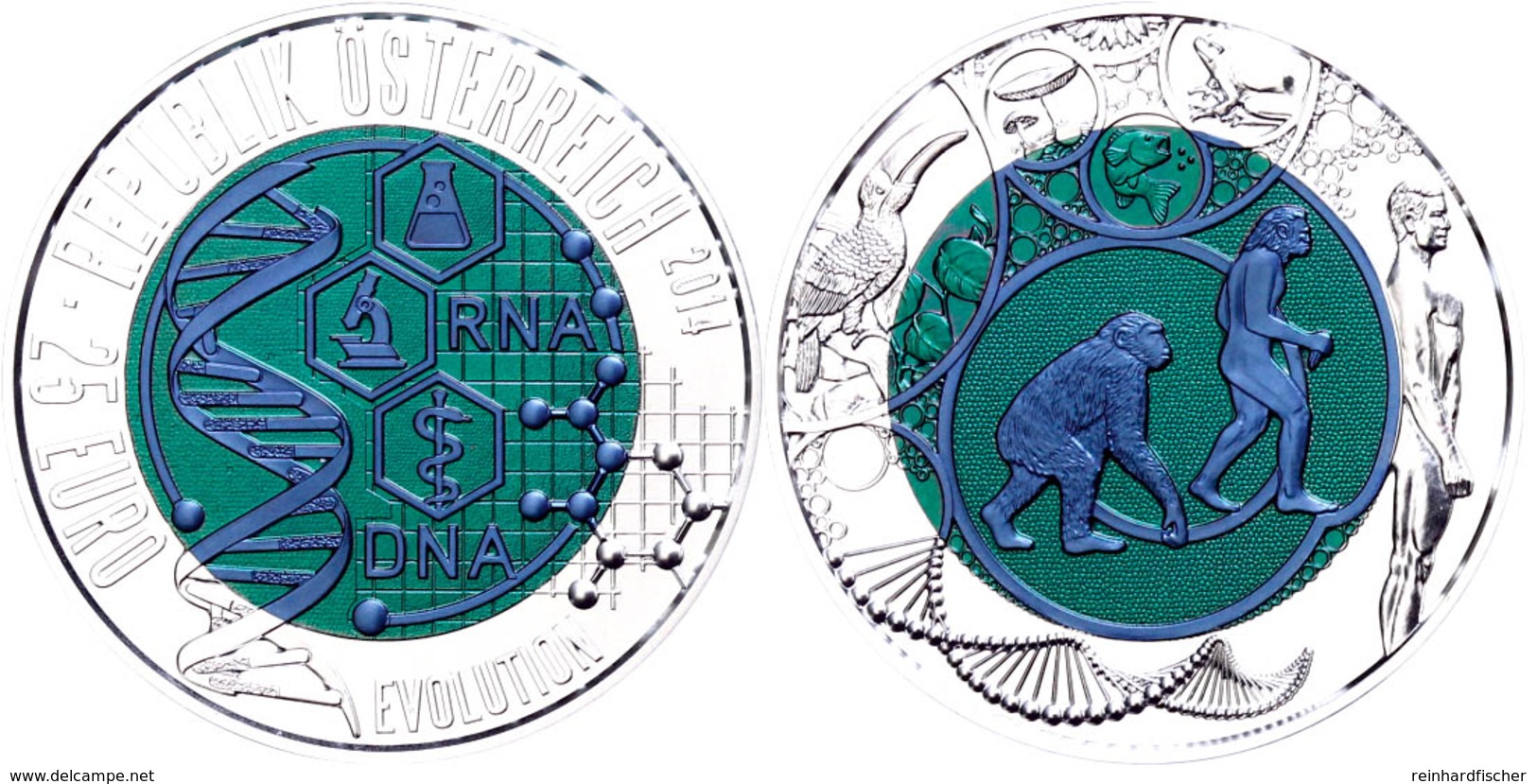 25 Euro 2014, Silber/Niob, Evolution, In Kapsel Ohne Etui Und Zertifikat, Handgehoben, St.  St - Austria