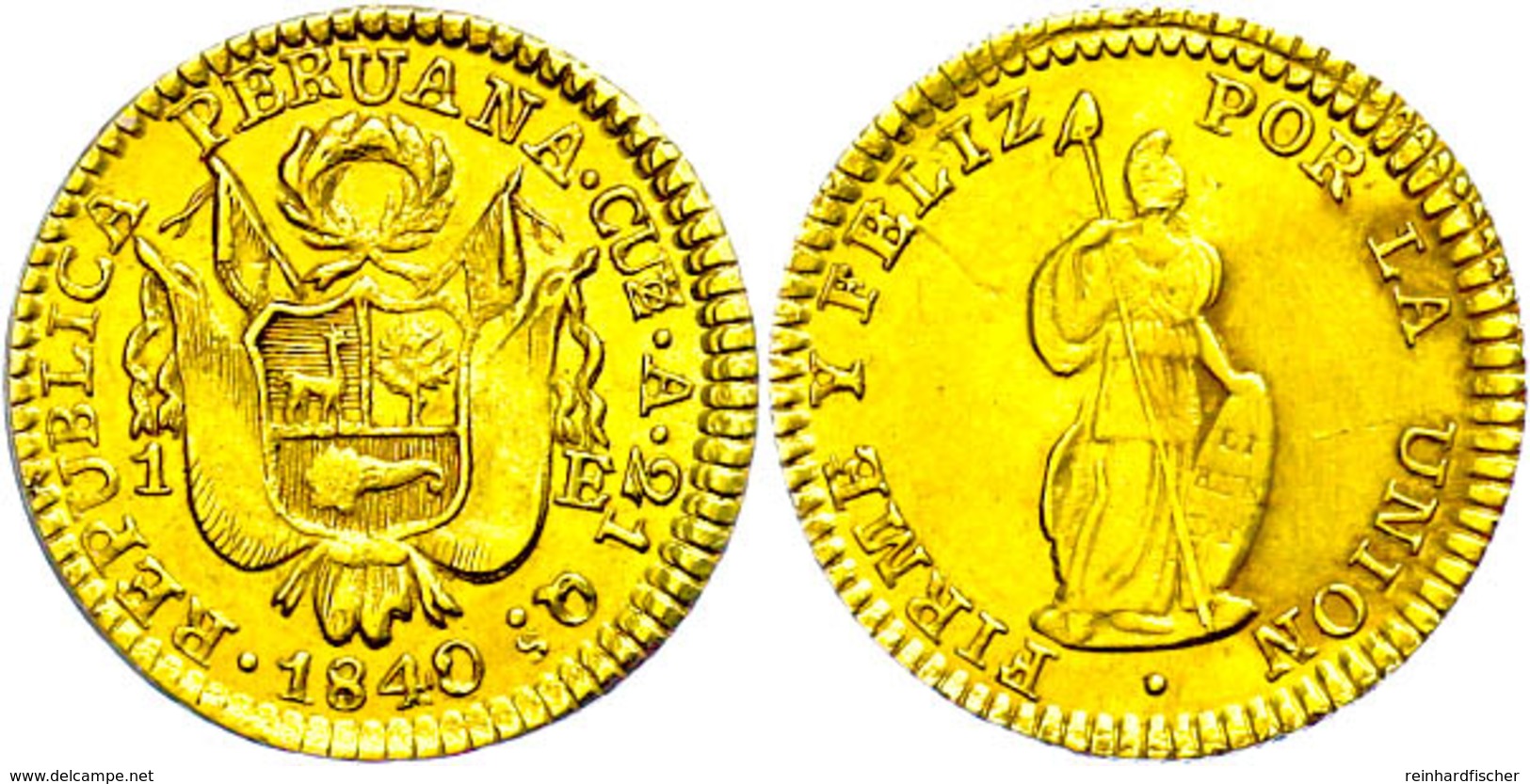 1 Escudo, Gold, 1840, Cuzco, KM 147.3, Fb. 67, Avers Berieben, Ss-vz.  Ss-vz - Perú