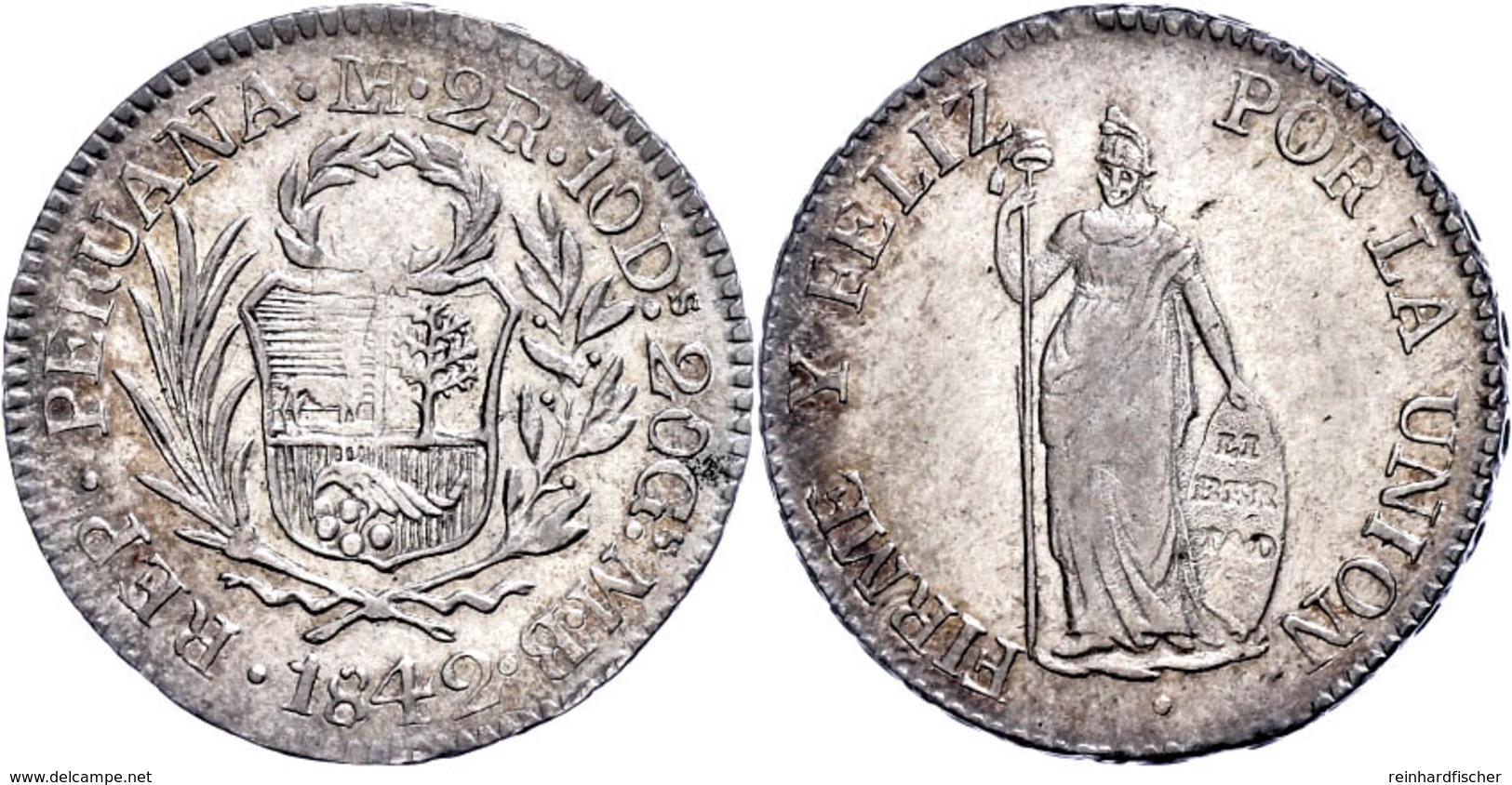 2 Reales, 1842, Lima, MB, KM 141.3, Ss-vz.  Ss-vz - Perú