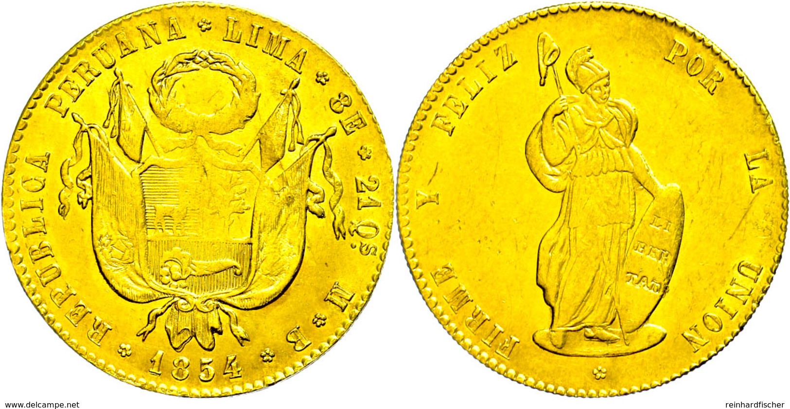 8 Escudos, Gold, 1854, MB Lima, KM 148.4, Fb. 62, Ss-vz.  Ss-vz - Peru