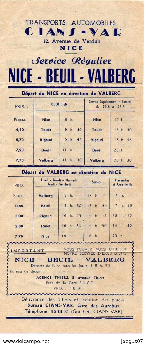 Transports Automobiles CIANS - VAR. Service Régulier NICE - BEUIL - VALBERG. La Flêche D'azur. Autocar PULLMAN - Non Classés