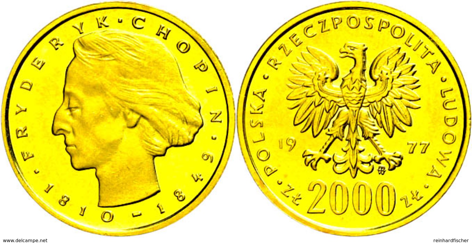 2000 Zloty, Gold, 1977, Frederic Chopin, Fb. 119, Fingerabdrücke, PP.  PP - Polen