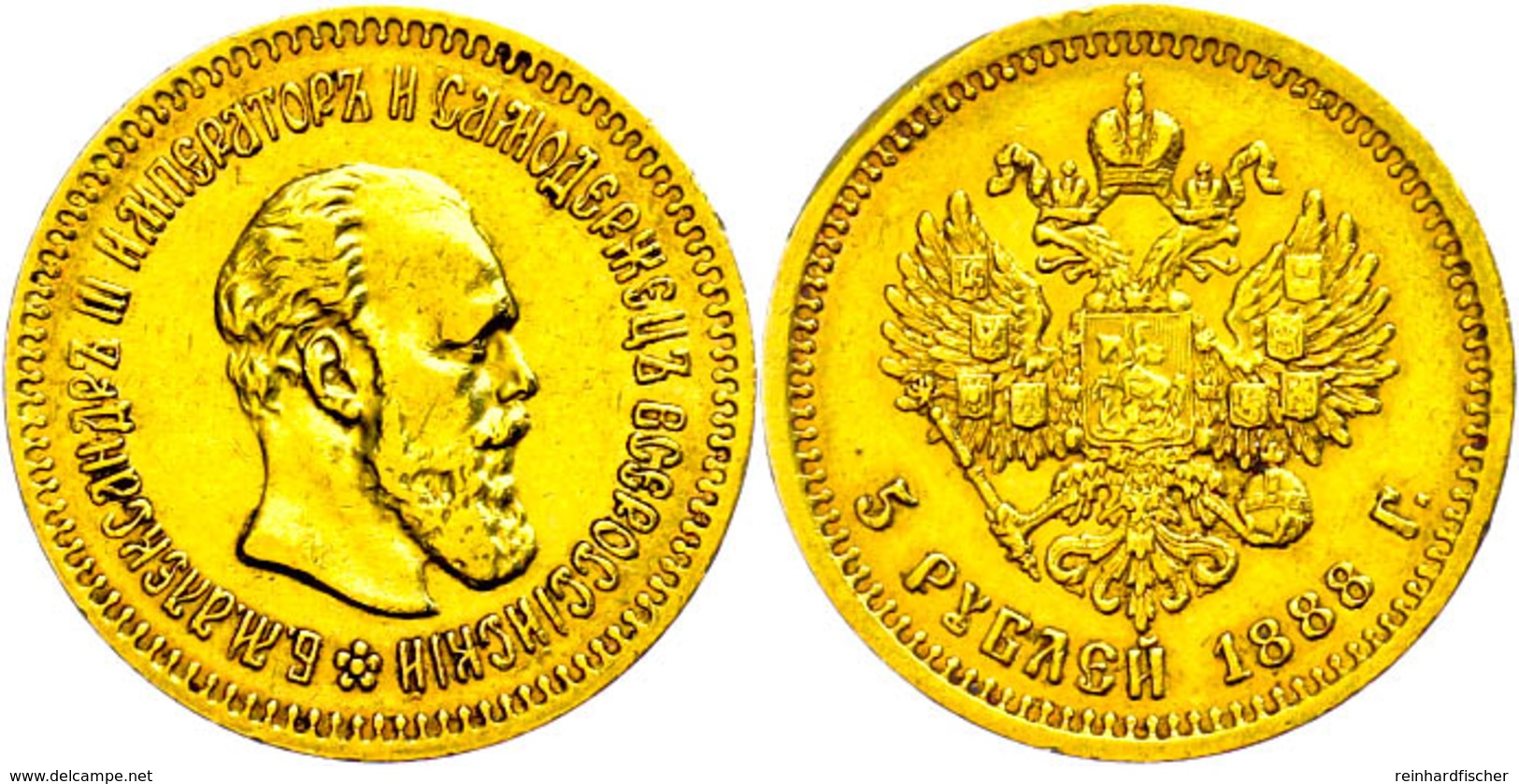 5 Rubel, Gold, 1888, Alexander III., St. Petersburg, Fb. 168, Wz. Rf., Ss.  Ss - Russia
