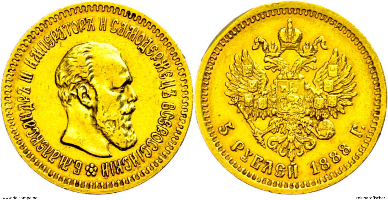 5 Rubel, Gold, 1888, Alexander III., St. Petersburg, Fb. 168, Wz. Rf., Ss.  Ss - Russie