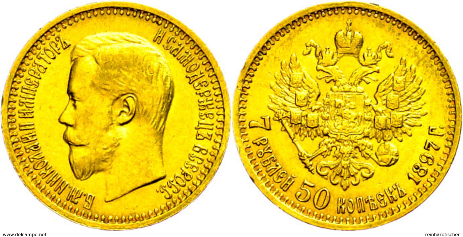 7 1/2 Rubel, Gold, 1897, Nikolaus II., Fb. 178, Wz. Rf., Ss.  Ss - Russia