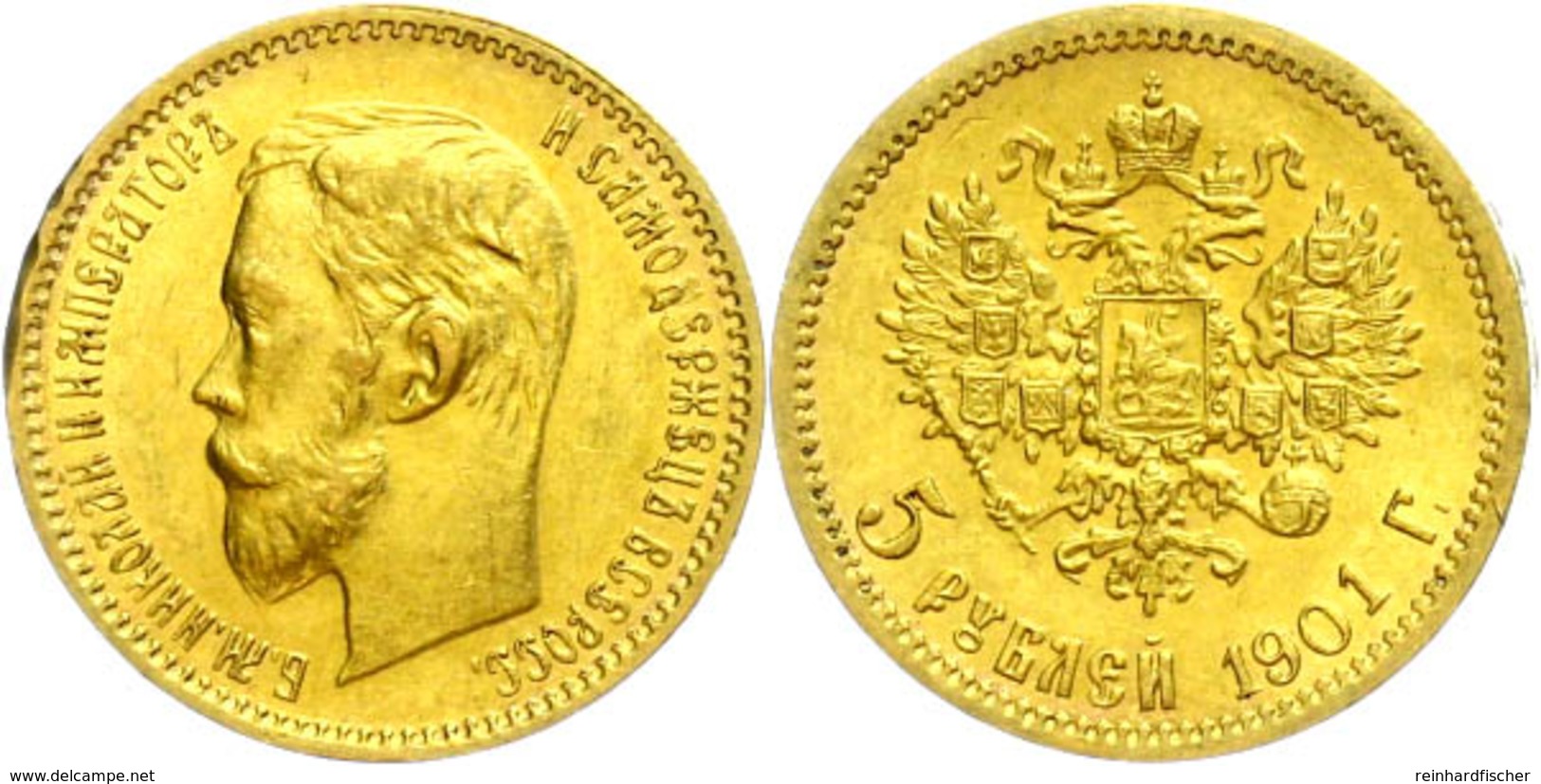 5 Rubel, Gold, 1901, Nikolaus II., Sankt Petersburg, Fb. 180, Ss-vz.  Ss-vz - Russie