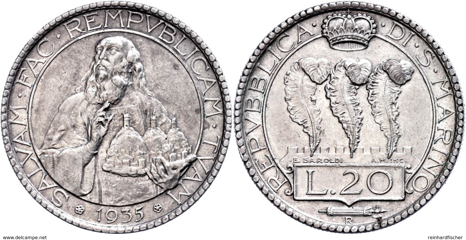 20 Lire, 1935, KM 11, Vz.  Vz - San Marino