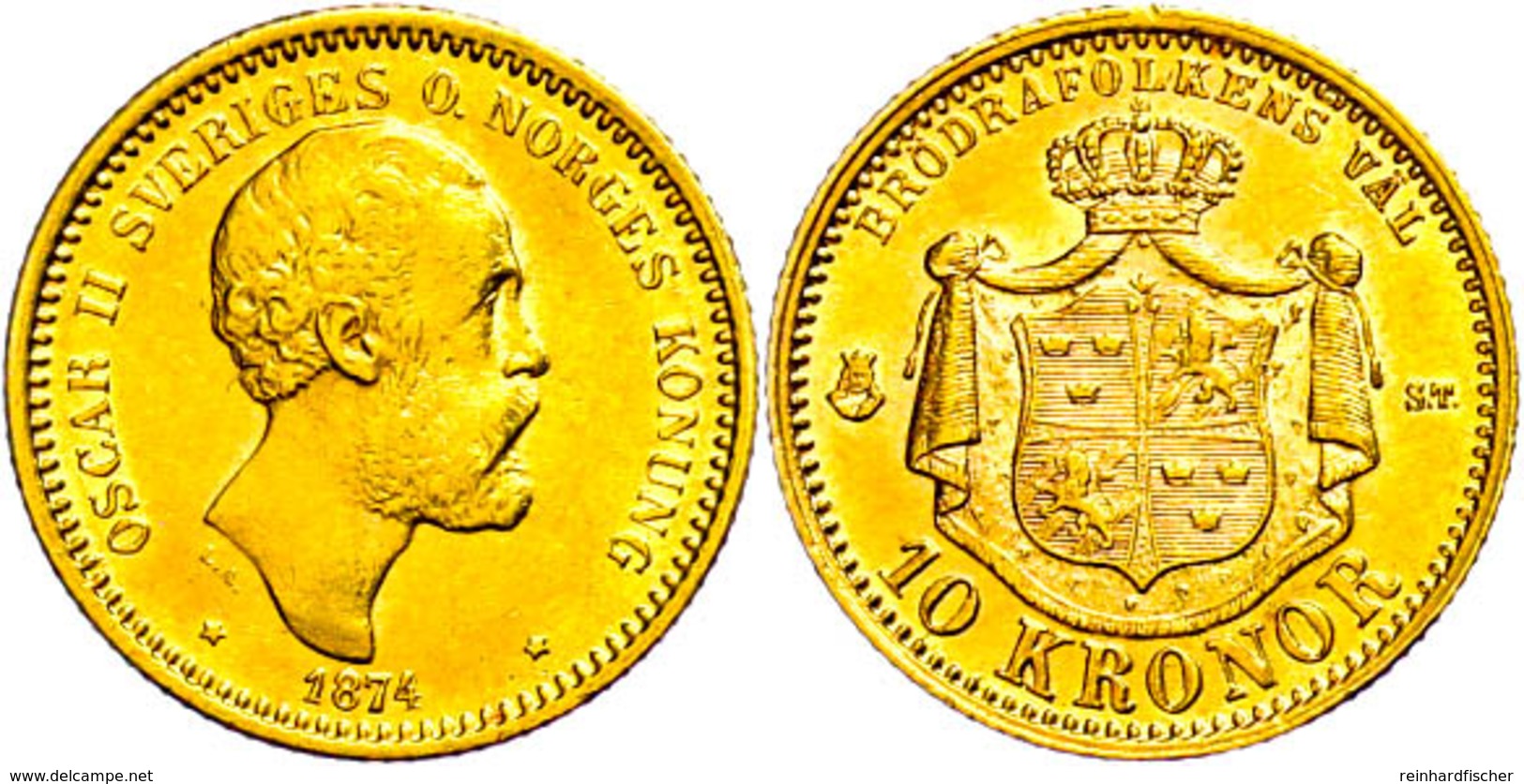 10 Kronen, Gold, 1876, Oskar II., Fb. 94, Ss-vz.  Ss-vz - Svezia