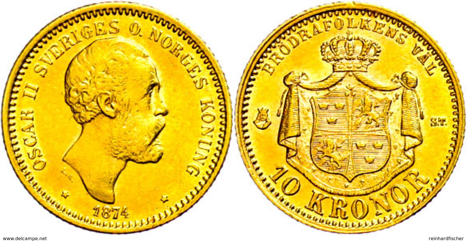 10 Kronen, Gold, 1876, Oskar II., Fb. 94, Ss-vz.  Ss-vz - Suède