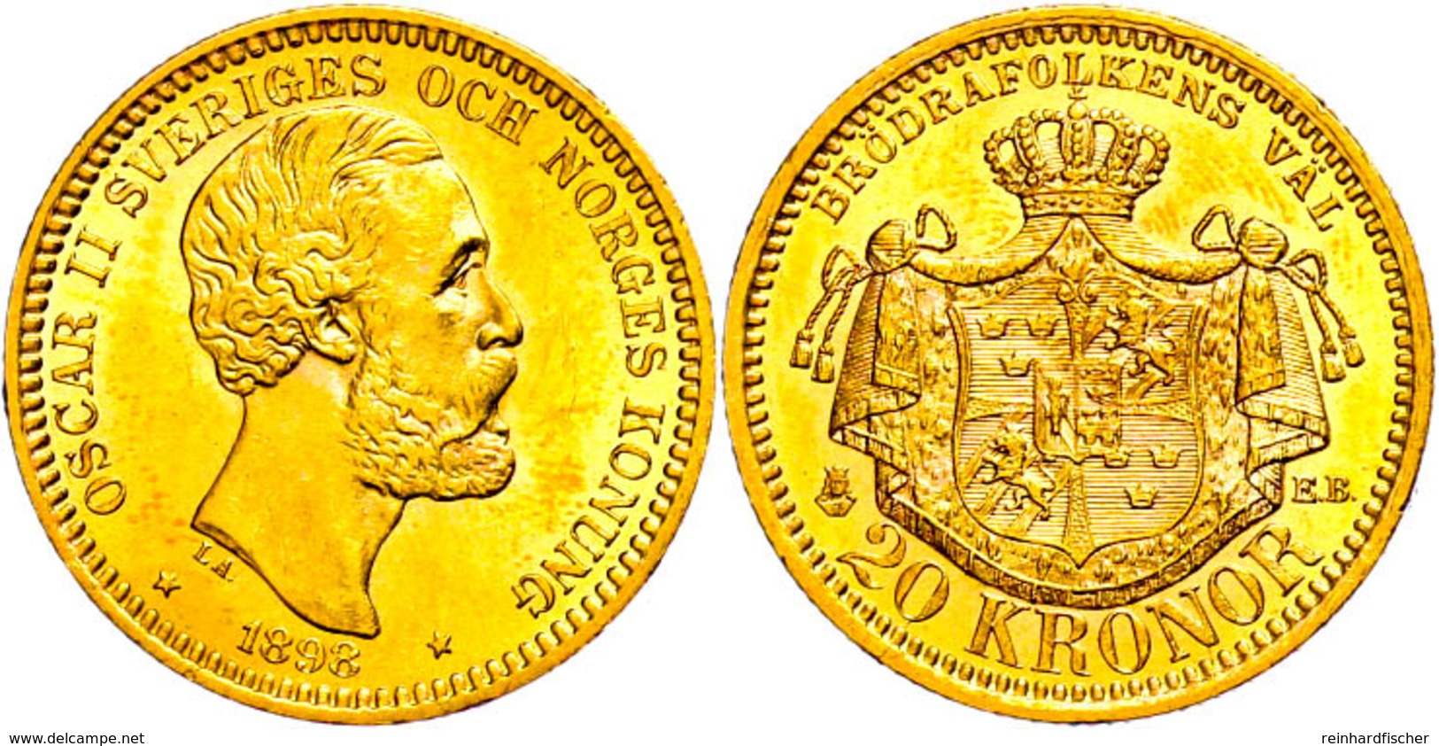 20 Kronen, Gold, 1898, Oskar II., Fb. 93, Wz. Kr., Vz-st.  Vz-st - Schweden