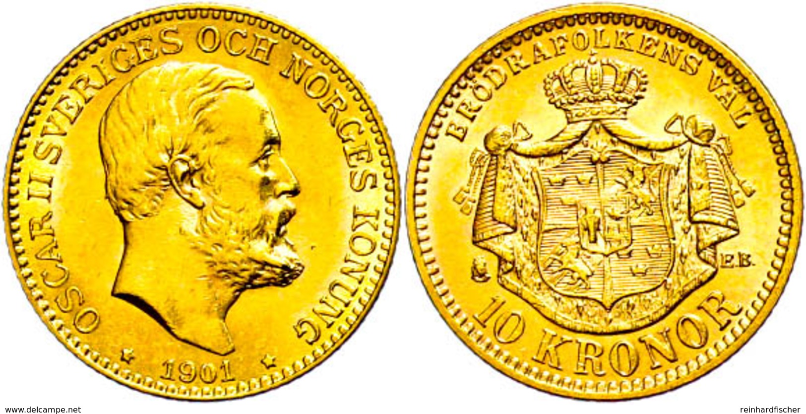 10 Kronen, Gold, 1901, Oskar II., Fb. 94b, Vz-st.  Vz-st - Schweden