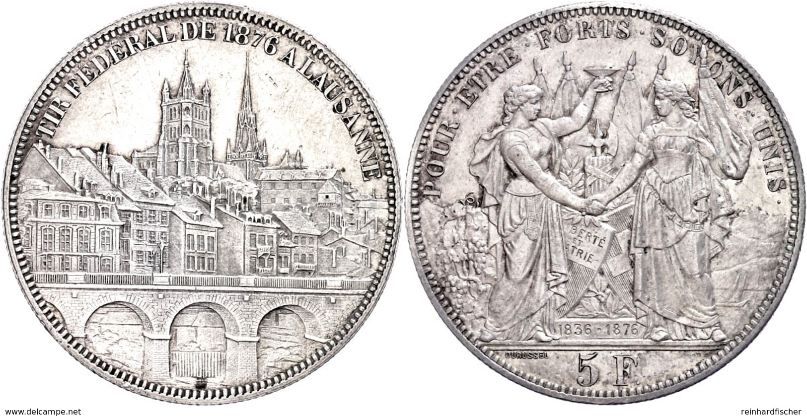 5 Franken, 1876, Lausanne, HMZ 2-1343, Kl. Rf., Vz.  Vz - Altri & Non Classificati