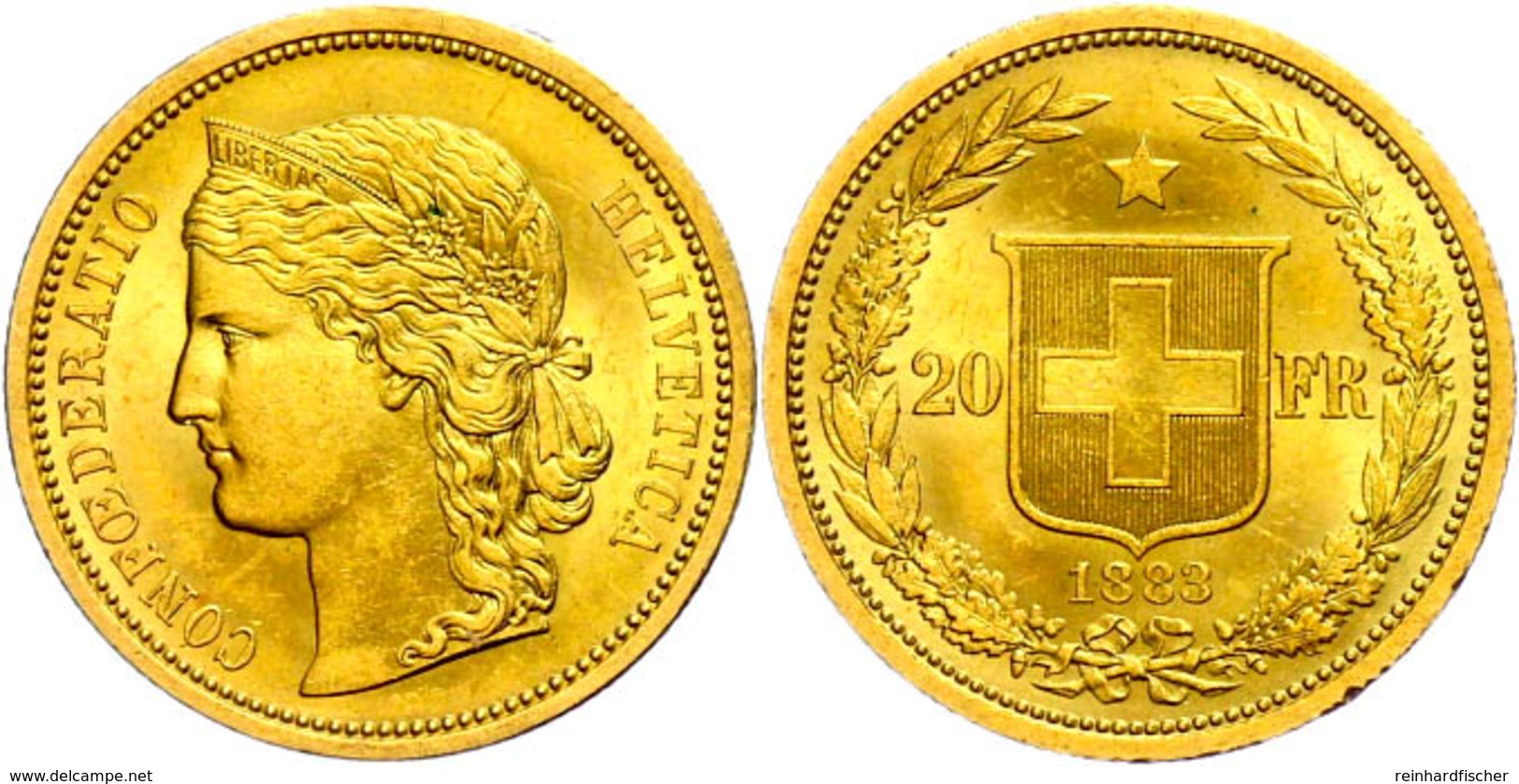 20 Franken, Gold, 1883, Fb. 495, Kl. Kratzer, Vz.  Vz - Other & Unclassified