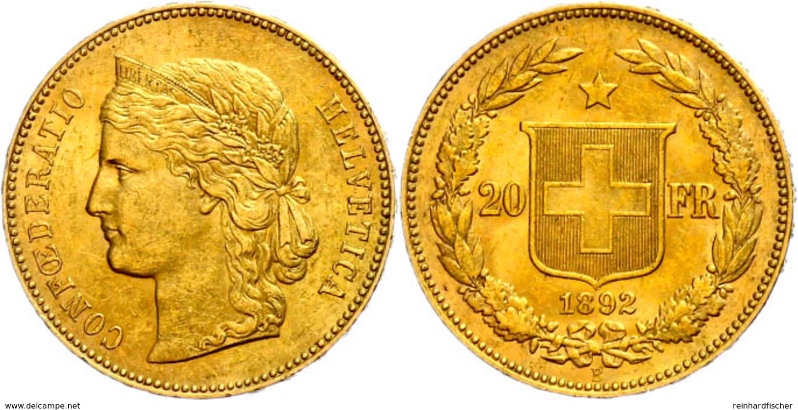 20 Franken, Gold, 1892, Fb. 495, Vz.  Vz - Other & Unclassified