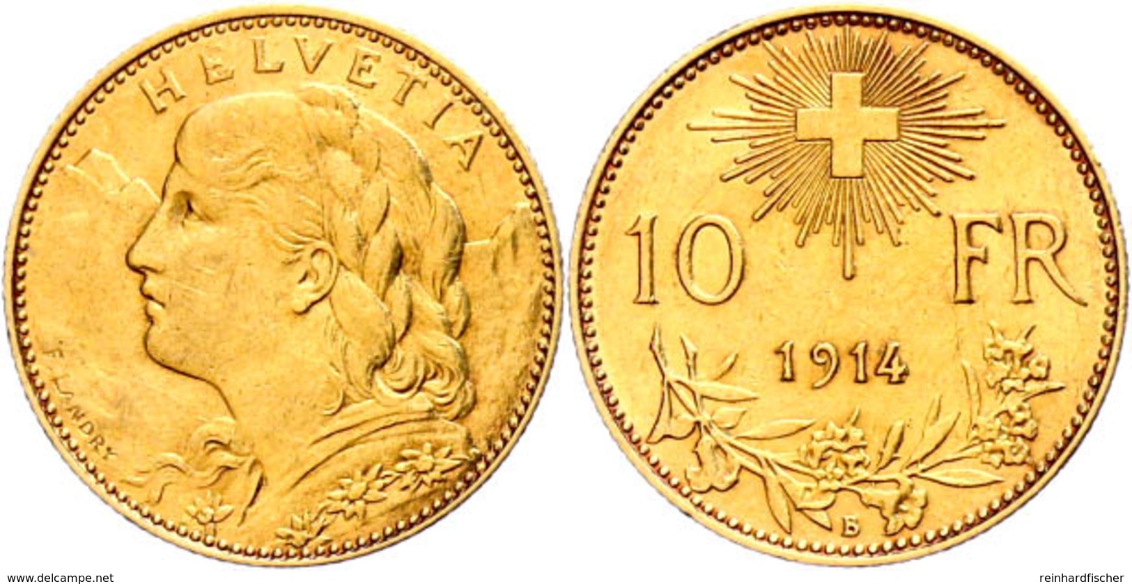 10 Franken, Gold, 1914, Fb. 504, Ss-vz.  Ss-vz - Altri & Non Classificati