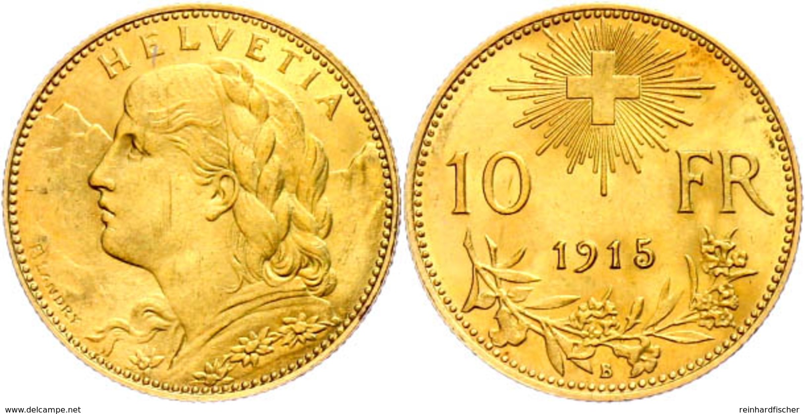 10 Franken, Gold, 1915, Fb. 503, Kl. Kratzer, Vz-st.  Vz-st - Other & Unclassified