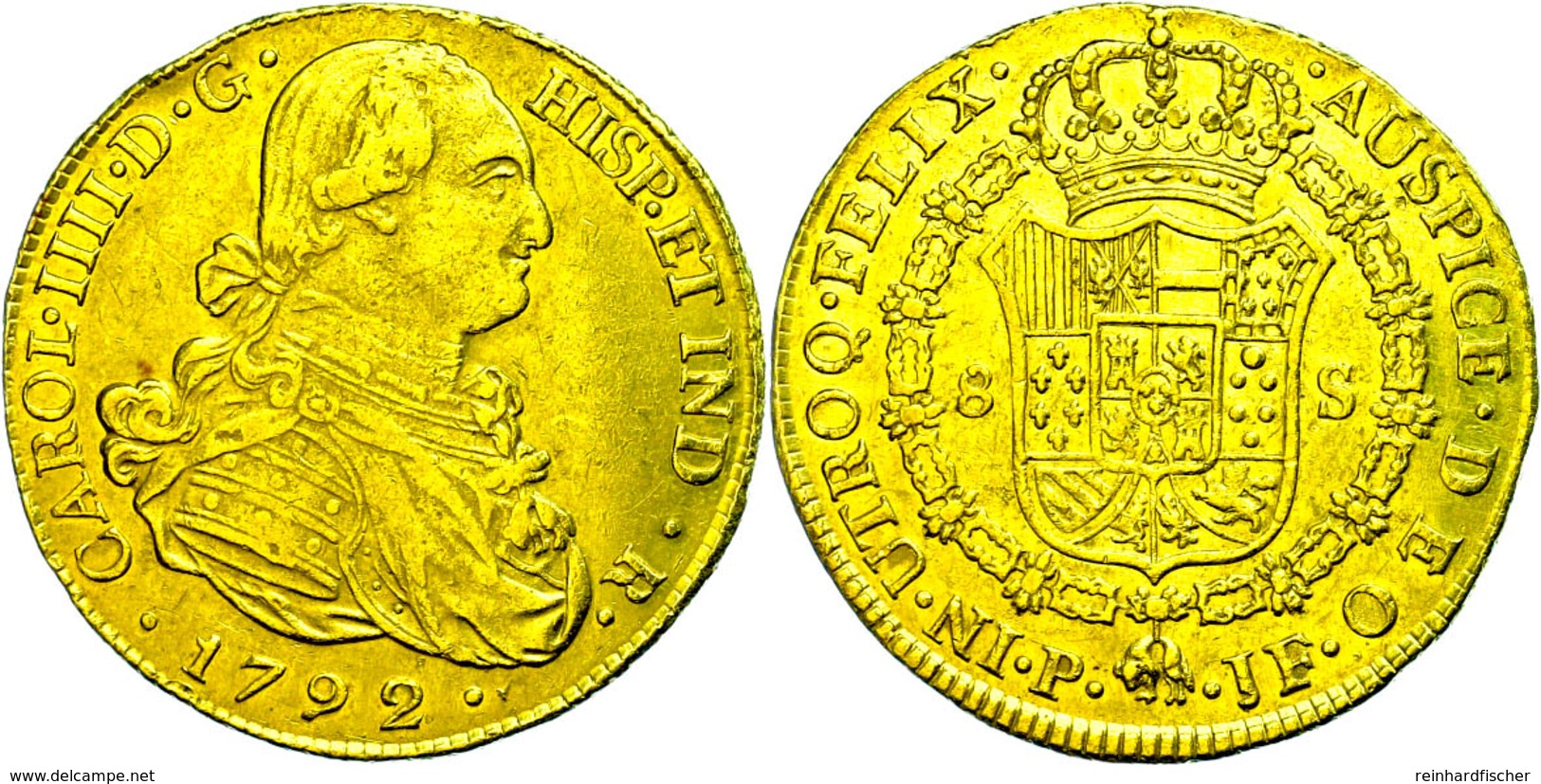 8 Escudos, Gold, 1792, Karl IV., Popayan, KM 62.2, Kl. Rf., Ss  Ss - Other & Unclassified