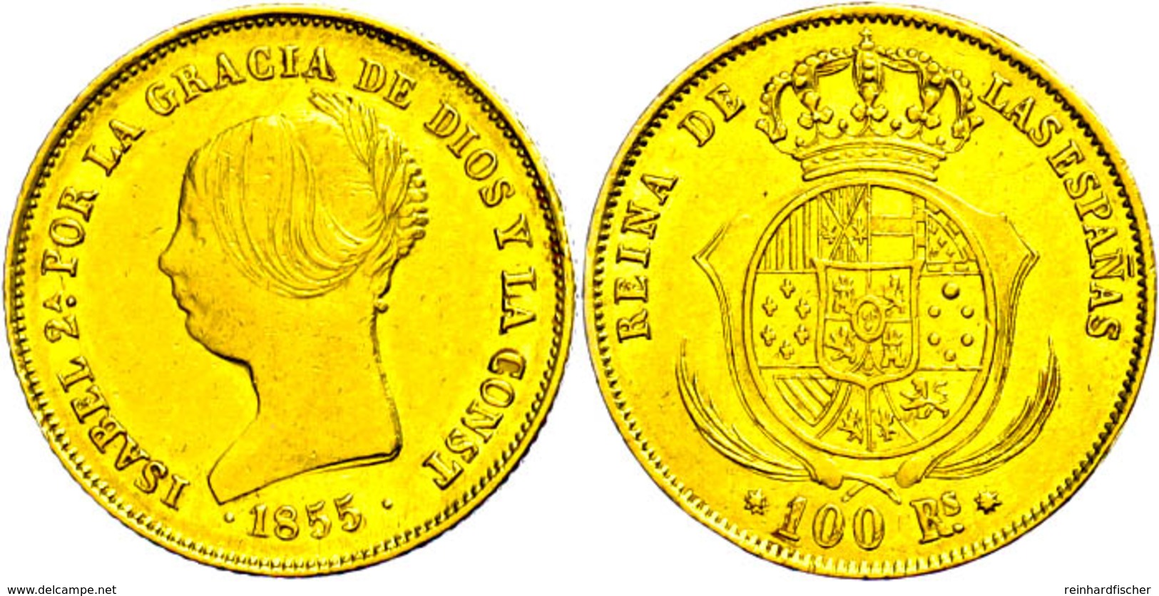 100 Reales, Gold, 1855, Isabella II., Fb. 330, Ss-vz.  Ss-vz - Otros & Sin Clasificación